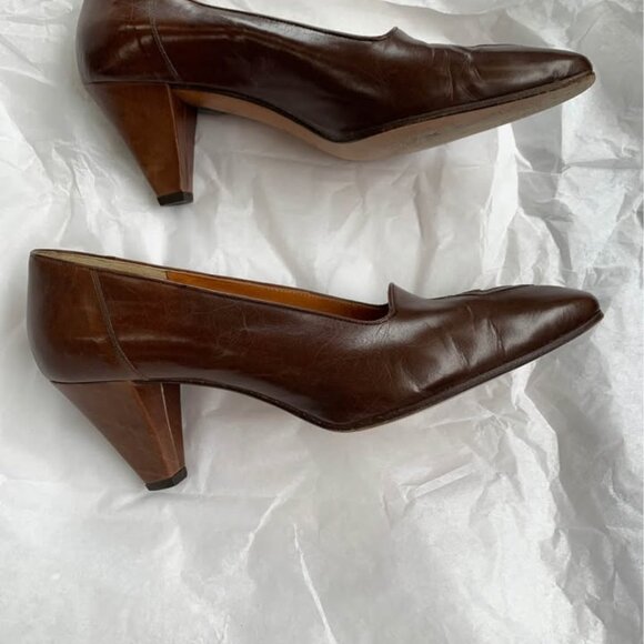 CEMI Vintage Chocolate Leather Pump - Sz 38 1/2 - Picture 5 of 7